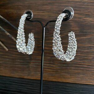 Fifth Avenue Pave Swarovski Crystal 3/4 Hoop Earrings NWT​